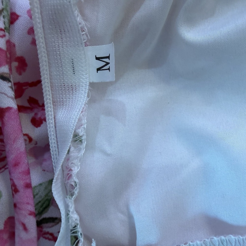 Cottagecore Dress Patchwork Lace Ruffle Pink Floral Mini Coquette Milkmaid M - Picture 7 of 7